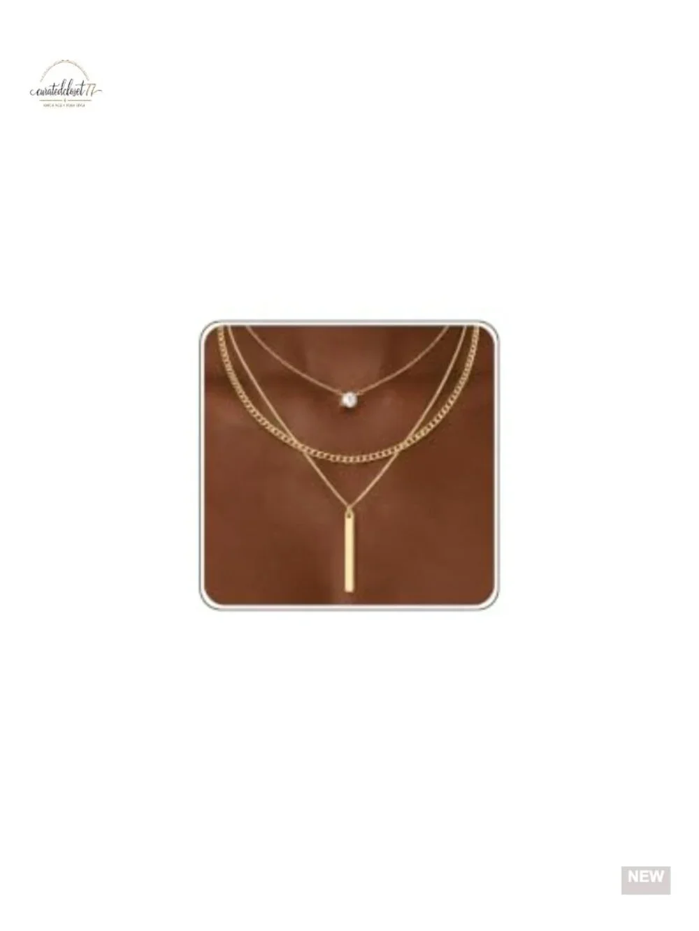 14K Gold Plated Layered Necklace Set - 3 Chain Stackable Pendant Necklace